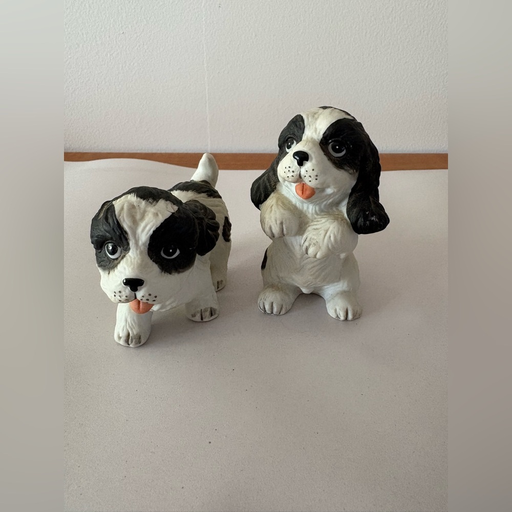 Vintage Homco Ceramic Spaniel Figurine Set Black/White #1427